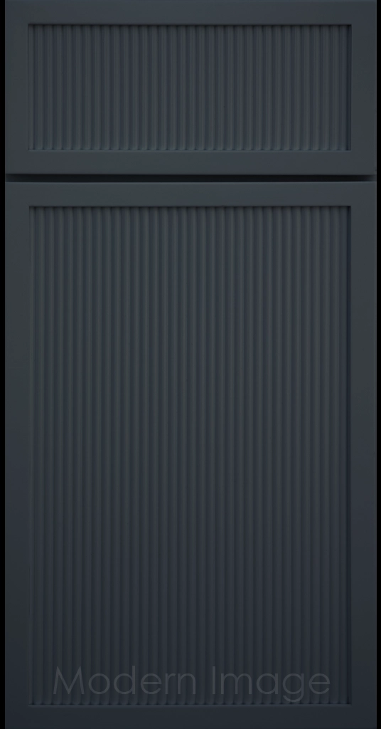Sea-Matte Arcadia Reed Cabinet Door featuring a Narrow Frame and Slim Fluted Center Panel.